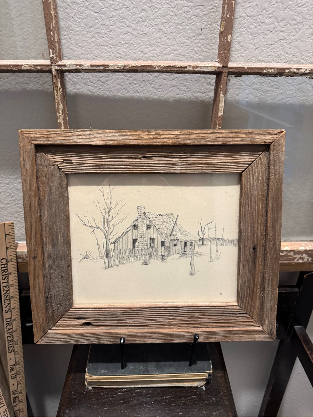 Vintage Billy Hicks Pencil Drawing "Morales Ranch" 1973 Texas Artist